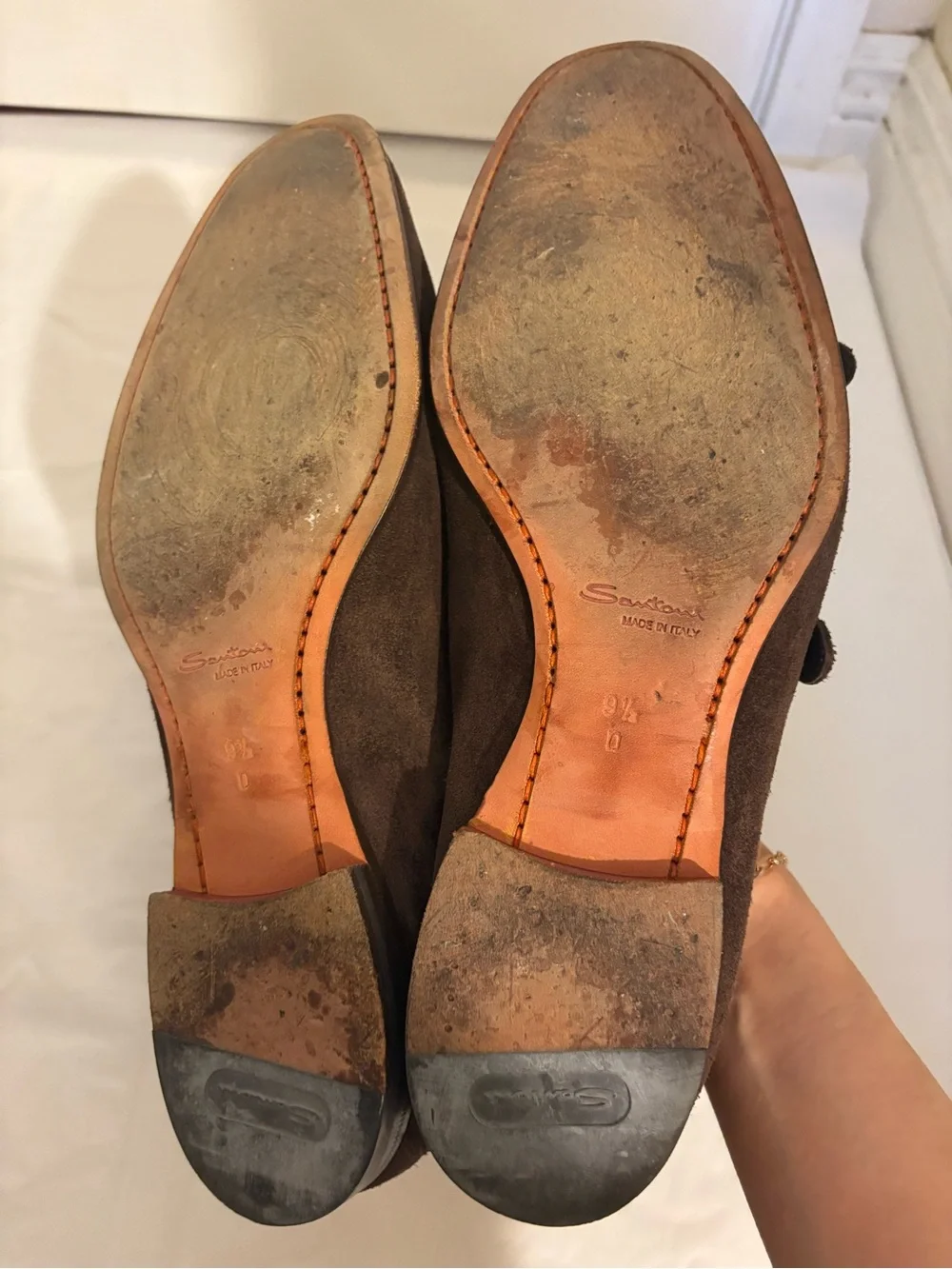 SANTONI mens brown suede loafers